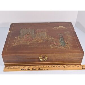 Vintage Eureka Wood Silverware Chest Carl Johnson Hand Painted Chinoiserie Box‎